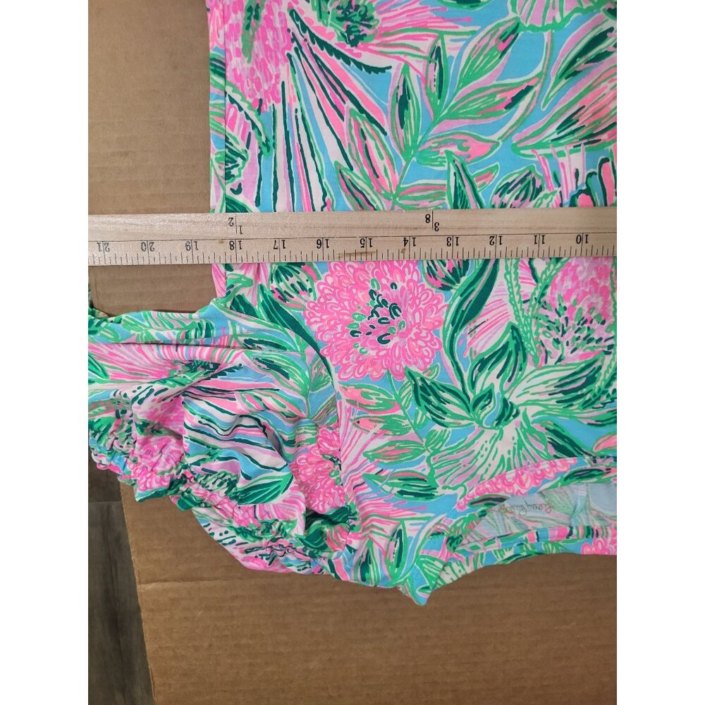 Lilly Pulitzer Belden Ruched Elbow Sleeve Dress Womens LG Floral Spring Preppy - Picture 8 of 9